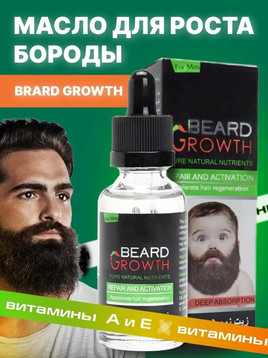 Масло для роста бороды и усов Beard Growth с дермороллером Средство для роста бороды и волос Beard Growth