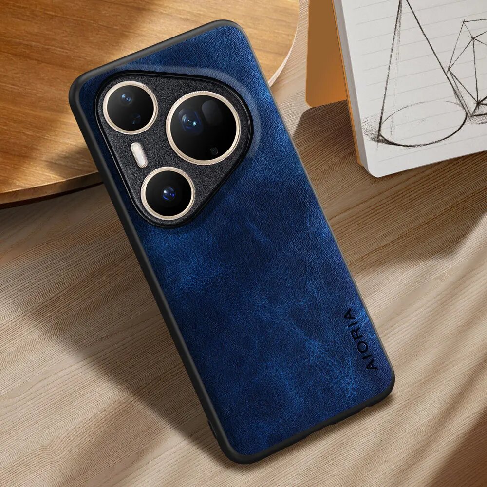 Чехол Huawei Pura 80 Ultra, темно-синий, кожаный