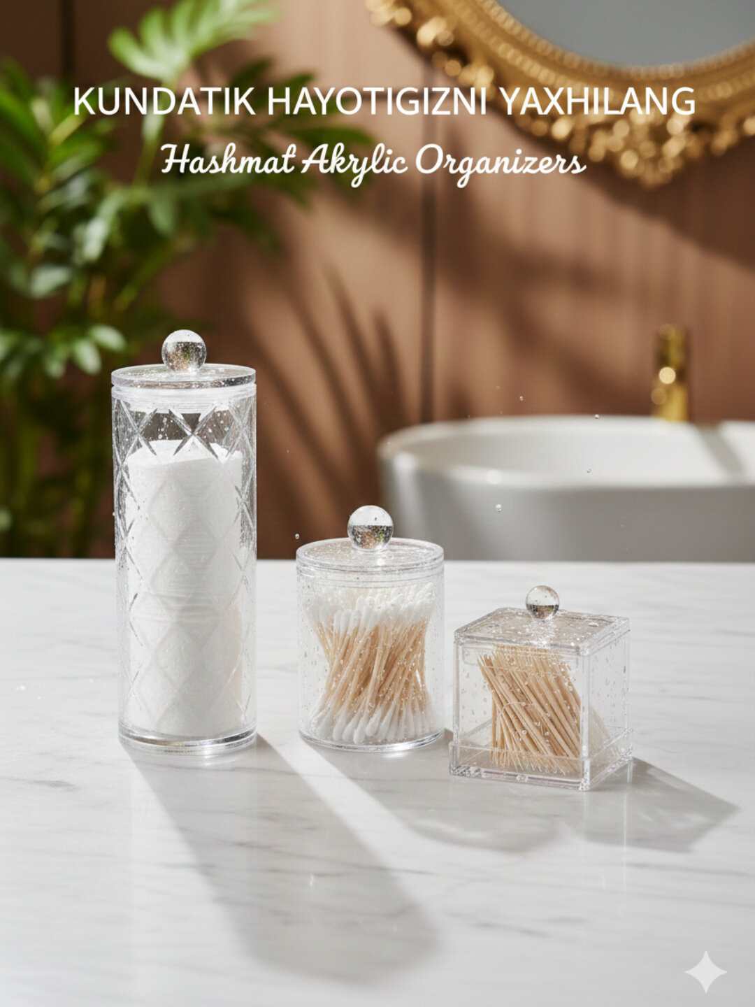 Набор акриловых органайзеров Hashmat, 3 штуки Прозрачный акриловый органайзер для ванной» — фото 1