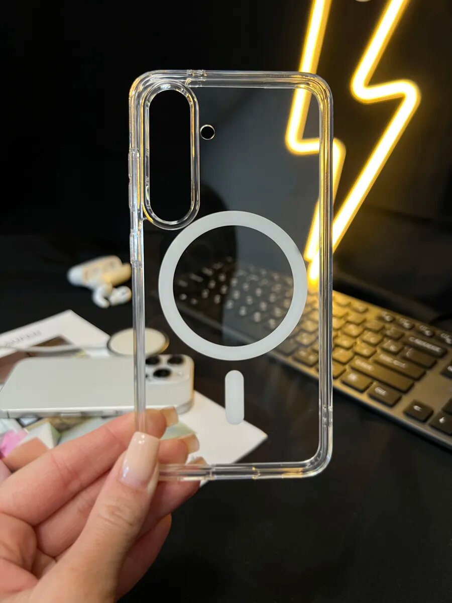 Чехол на Samsung S24 MagSafe, прозрачный, бесцветный, пластик 100% не желтеет