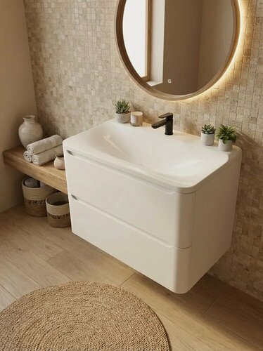 Изображение товара Раковина Uperwood Ocean, в ванную, с отверстием под смеситель, белая глянцевая, 80 см