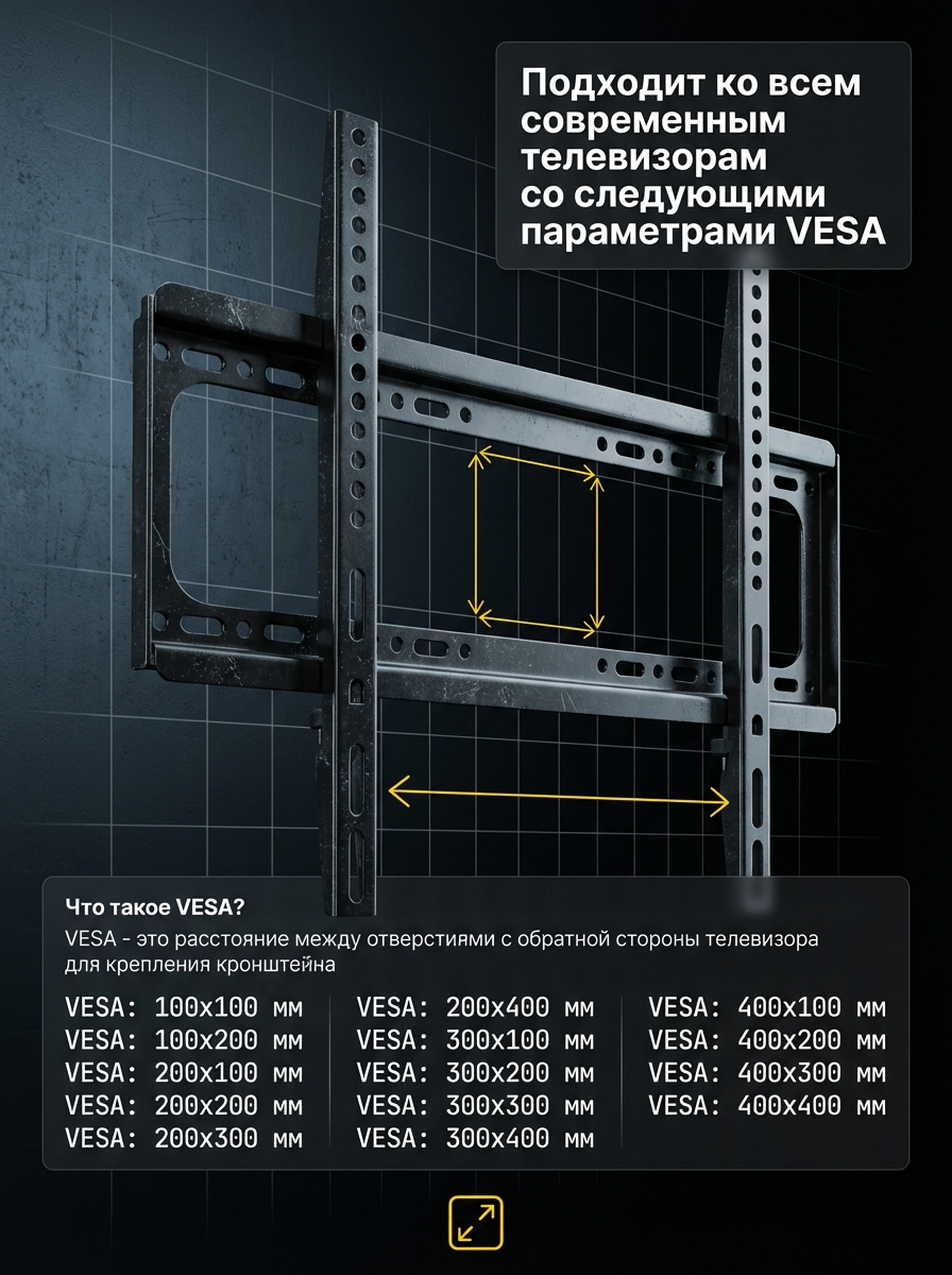 Кронштейн для телевизора на стену, фиксированный, 26 - 60 дюймов — фото 1
