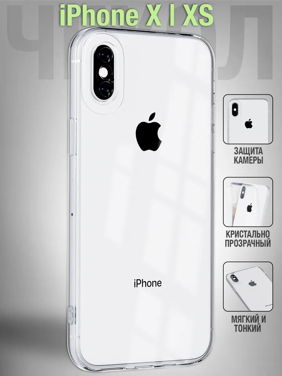 Тонкий прозрачный чехол для iPhone X/XS , силиконовый, защита камеры