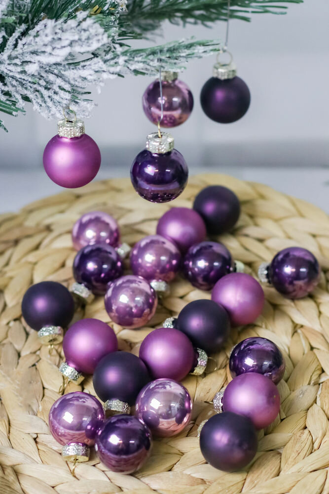 Набор ёлочных шаров вайолет дрим, стекло, глянцевые и матовые, фиолетовые, 25 мм, 24 шт, Koopman International ABR700110
