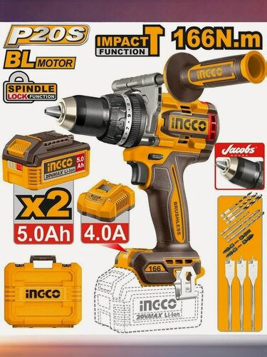 Изображение товара Аккумуляторный бесщёточный ударный шуруповерт INGCO CIDLI201668 INDUSTRIAL 20 В 166 Нм