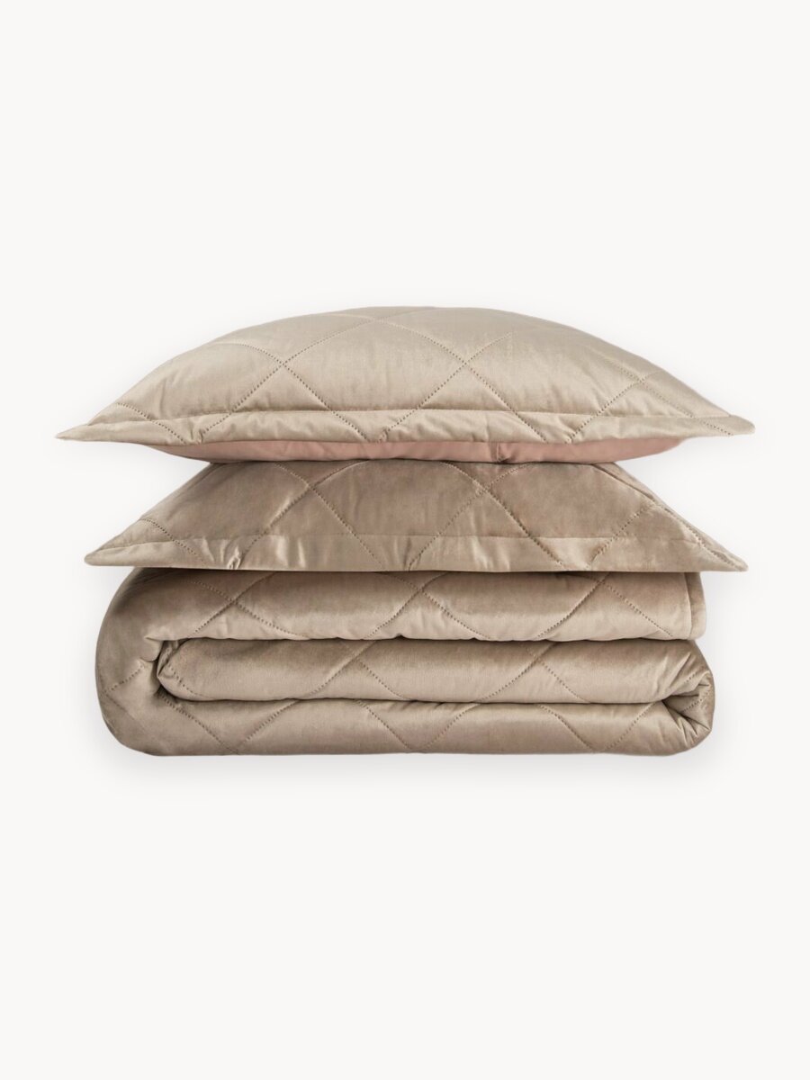 Комплект покрывало 240х260 и наволочки 50х70 см 2 шт, Guten Morgen, Бархат, Мокачино