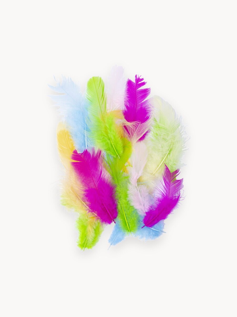 Перья декоративные для рукоделия, украшения и творчества Карнавальные, 5-8 см, 24 штуки, 6 цветов, пастель, ассорти, Остров Сокровищ, 661377