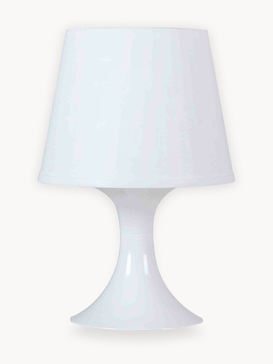 Настольный пластиковый светильник для освещения помещений / Белый плафон с белым шнуром и направлением света вверх / Настольная лампа с цоколем Е14 / 15Вт / IP20 / гарантия 1 год / 220В / 12-117