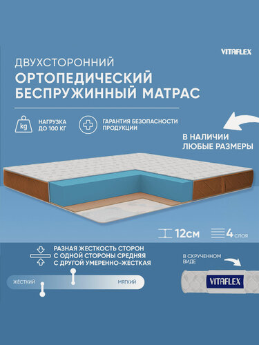 Изображение товара Матрас беспружинный 70x170 см Vitaflex Anatomic Бежевый 11V Sk ортопедический, ППУ, двусторонний, анатомический, с кокосом, в рулоне