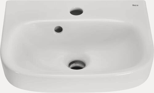Изображение товара Раковина маленькая в туалет Roca Debba 40x32 мини, подвесная, белая, глянцевая, со встроенным сливом-переливом, раковина для ванной фарфоровая, полукруглая