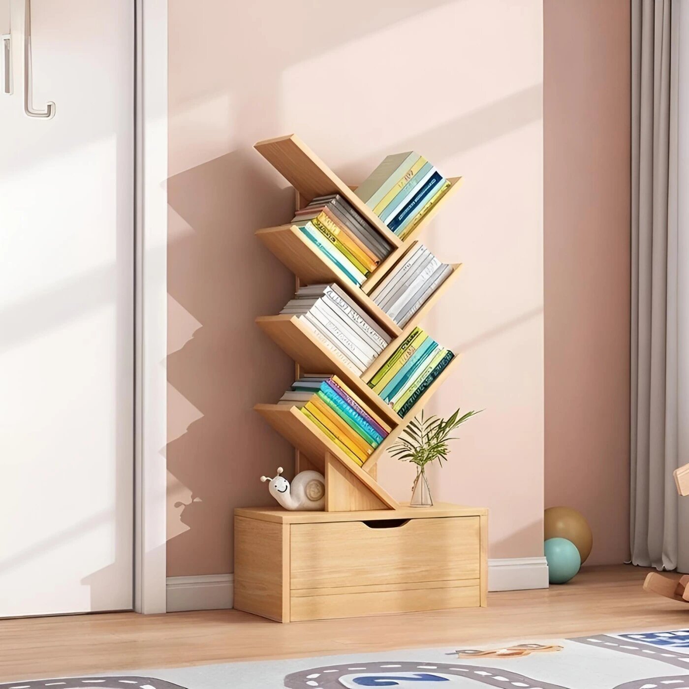 Деревянная книжная полка в форме дерева, стильное и удобное хранение книг