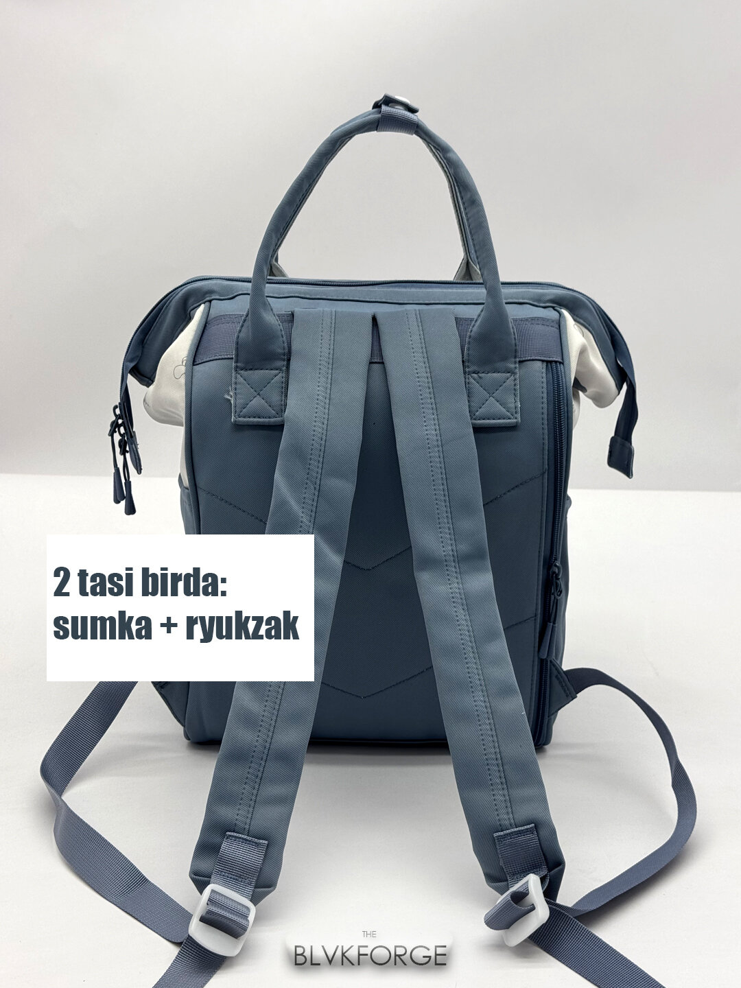 Сумка-рюкзак  Сумка-рюкзак для мам, с полужестким каркасом, фактура матовая, гладкая, индиго — фото 1