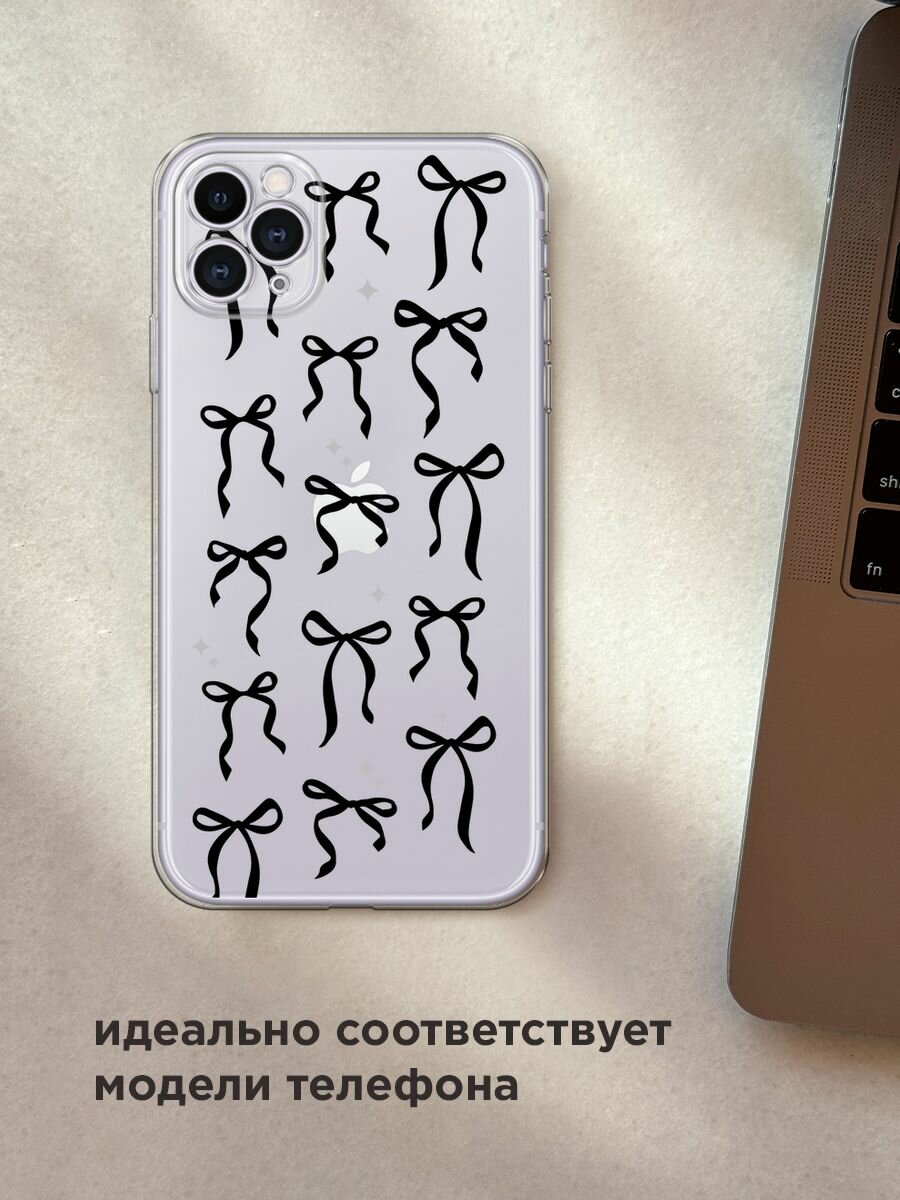 Чехол на Apple iPhone 11 Pro / Айфон 11 Про с принтом "Black bows", прозрачный — фото 1