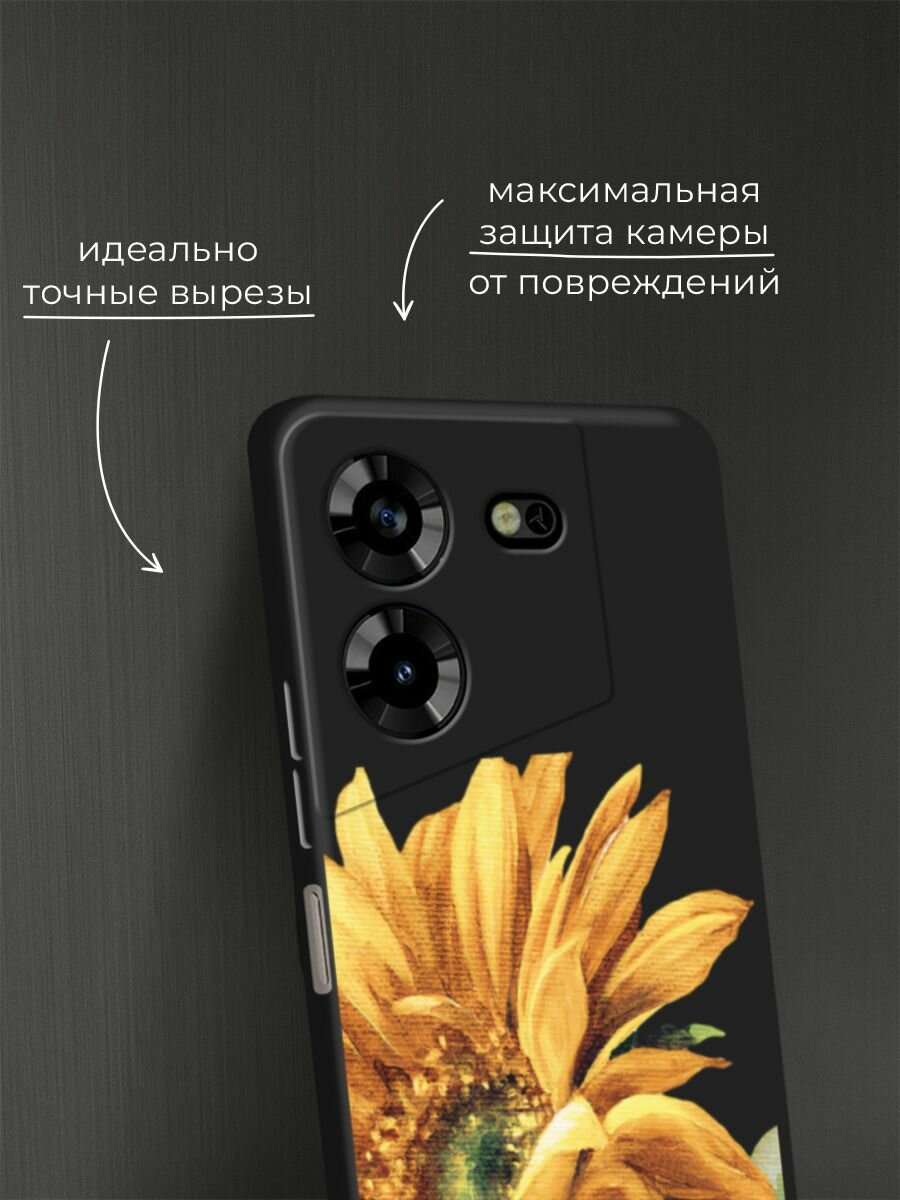Черный матовый чехол на Tecno Pova 5 / Техно Пова 5 с принтом "Желтая хризантема" — фото 1