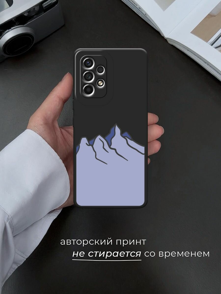 Черный матовый чехол на Samsung Galaxy A53 / Самсунг Галакси А53 с принтом "Гора" — фото 1