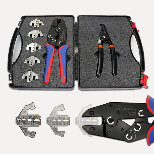 Изображение товара Набор инструментов для обжима с храповым механизмом и быстросменными губками, для обжима коаксиальных проводов