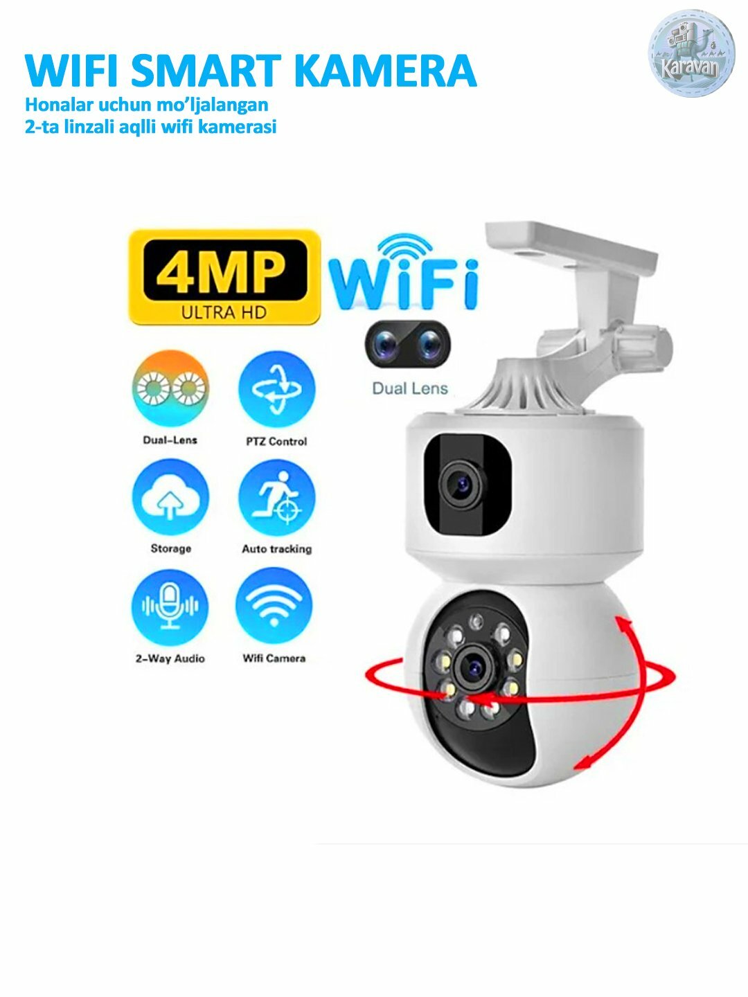 Smart kamera ICSEE Wi-Fi, камера безопасности, с двумя объективами, умная камера