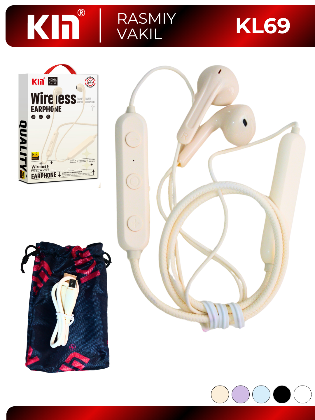 Гарнитура KIN KL69, Bluetooth, 120 mAh, 8 часов, шейный ободок — фото 1