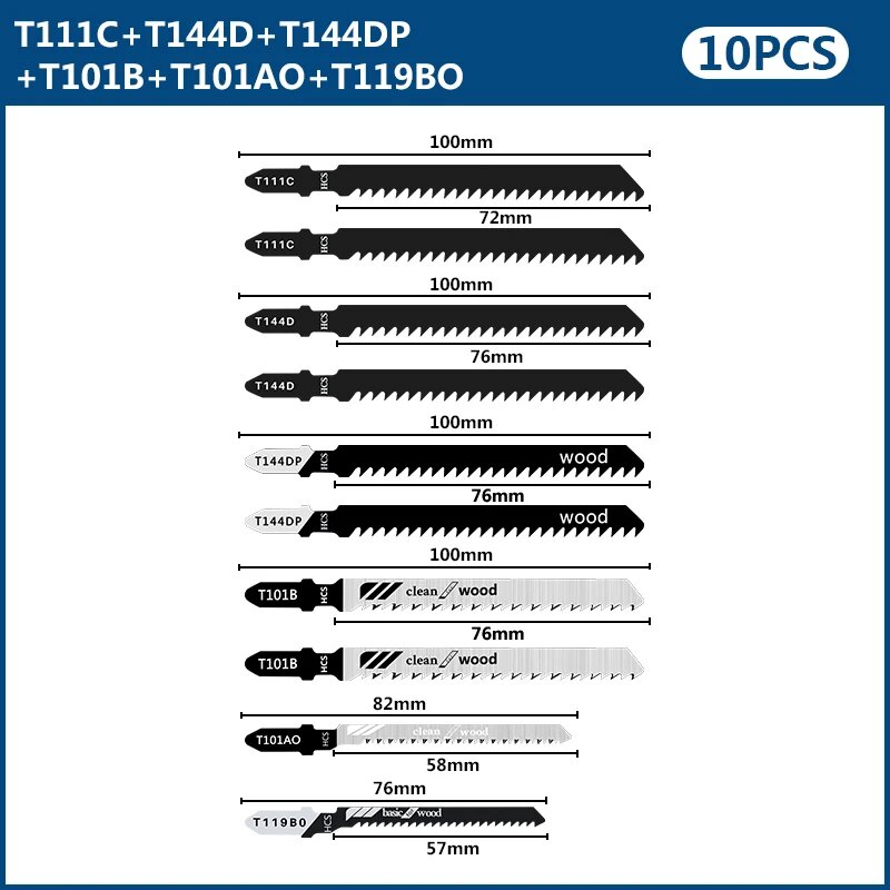 XUCHUAN 10 шт. набор джигов Zaagblad Hoog Kool начаstaal Diverse Messen T-Schacht Snel 10pcs set