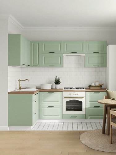 Изображение товара Кухонный гарнитур угловой Шервуд 2.4х1.4 м, мебель для дома и кухни, Белый / Шато мята