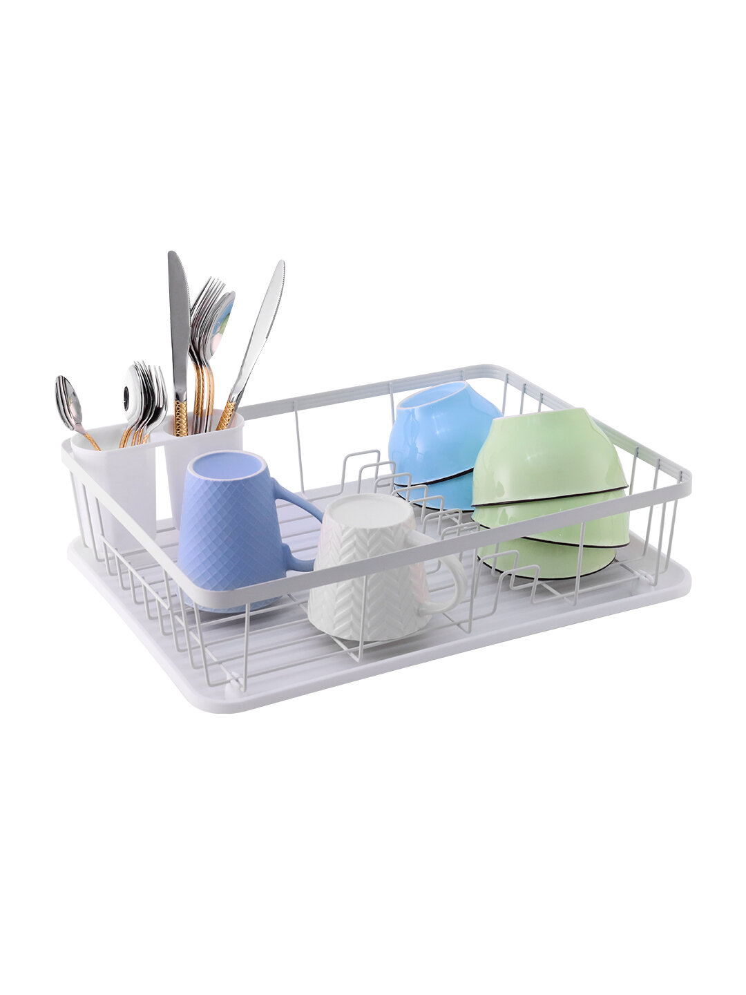 Сушилка для посуды HausRoland с поддоном и держателем приборов - Белый