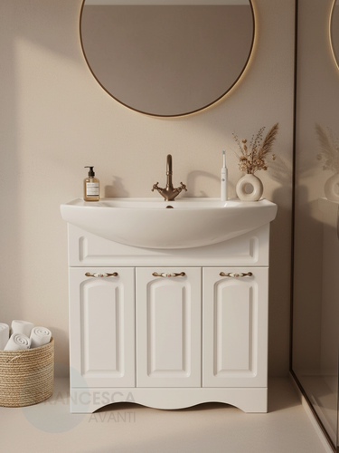 Изображение товара Тумба с раковиной для ванной Империя 80 с 3 дверцами белый, с подсветкой (ум. Балтика 80)