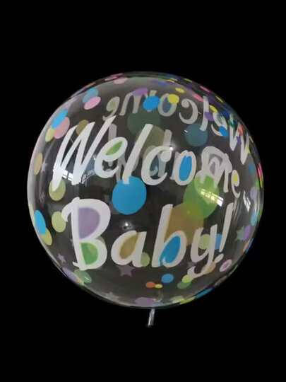 Шар бабл с надписью Welcome baby! раздувается до 50 сантиметров