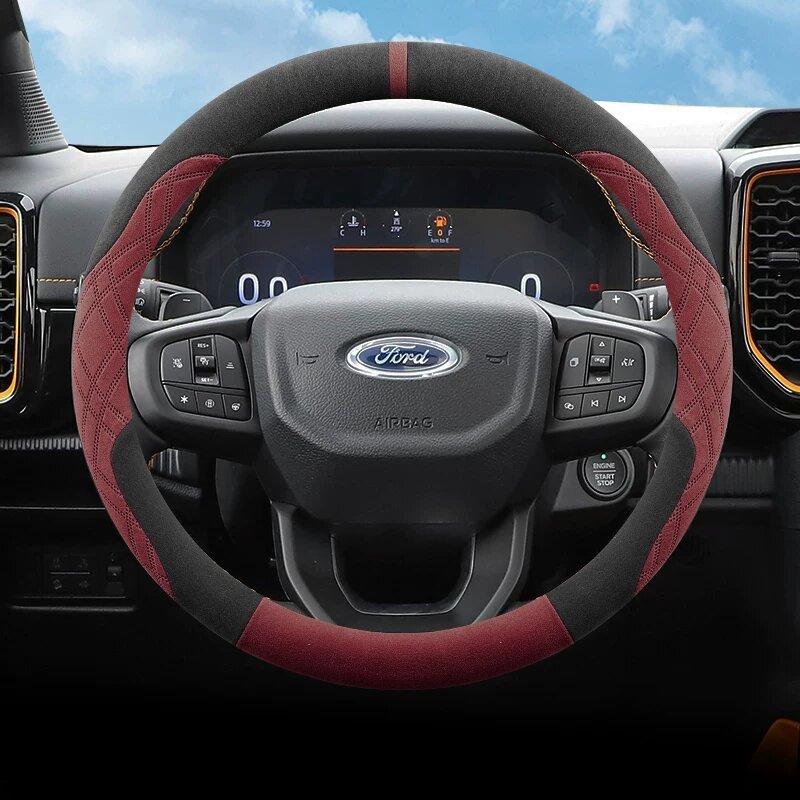 Накладка на руль Ford Ranger Круглая, из велюра, ультратонкая, нескользящая, черно-красный