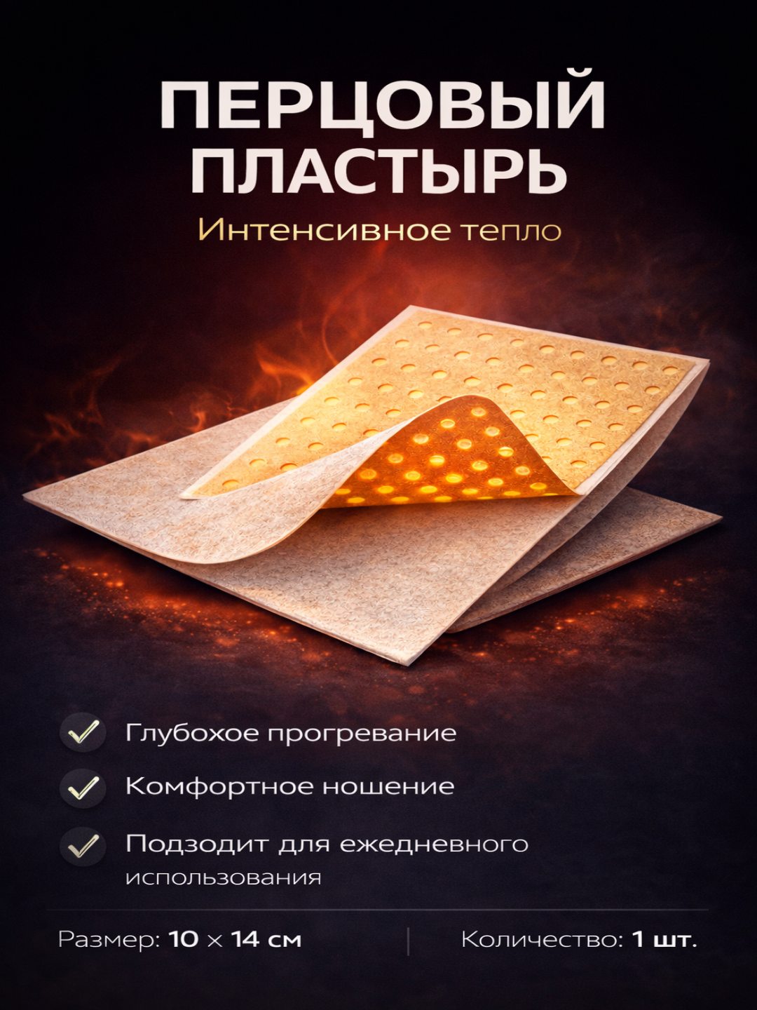 Пластырь перцовый, согревающий, 10х14 см, для спины, суставов — фото 1