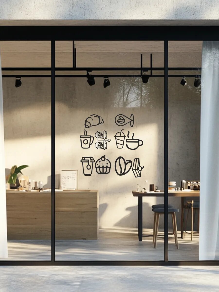 Наклейка интерьерная на стекло кофе и сладости — фото 1