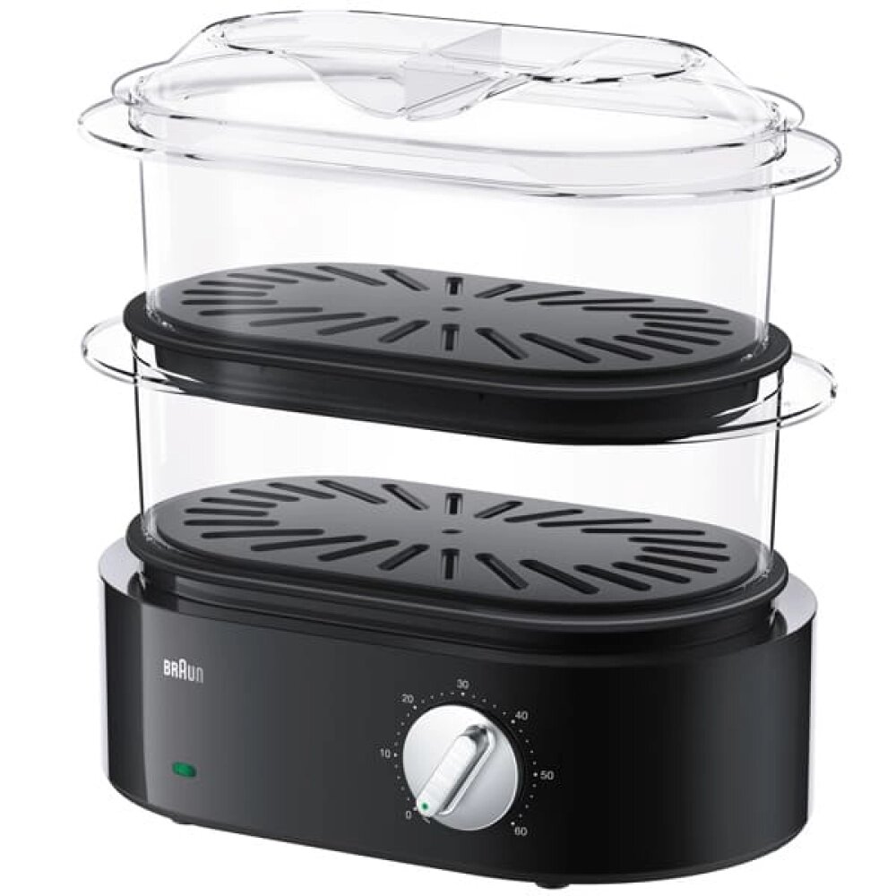 Пароварка Braun FS5100BK, черная, 850 Вт, 6.2 л, 2 яруса, таймер