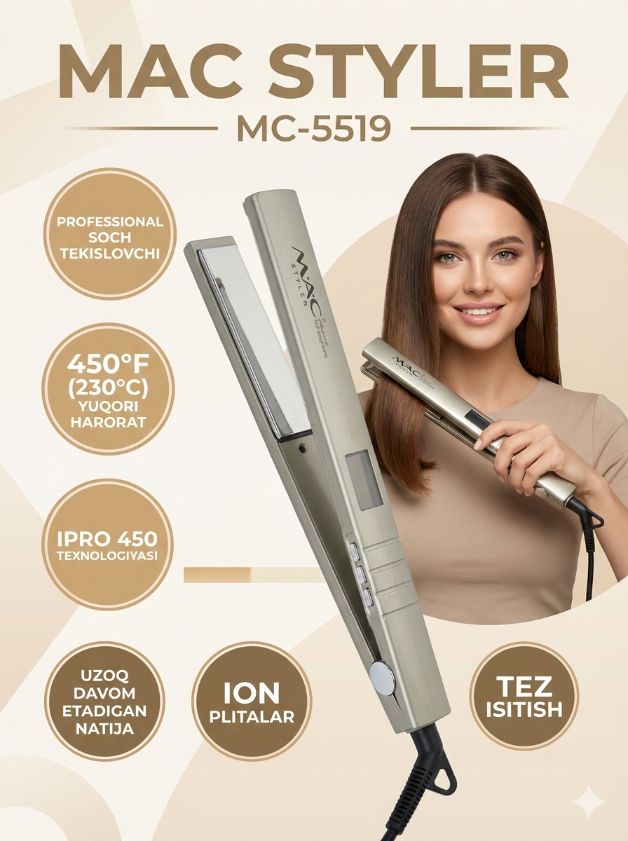 Профессиональный утюжок, выпрямитель для волос "MAC Styler" MC-5519 , с LCD дисплеем