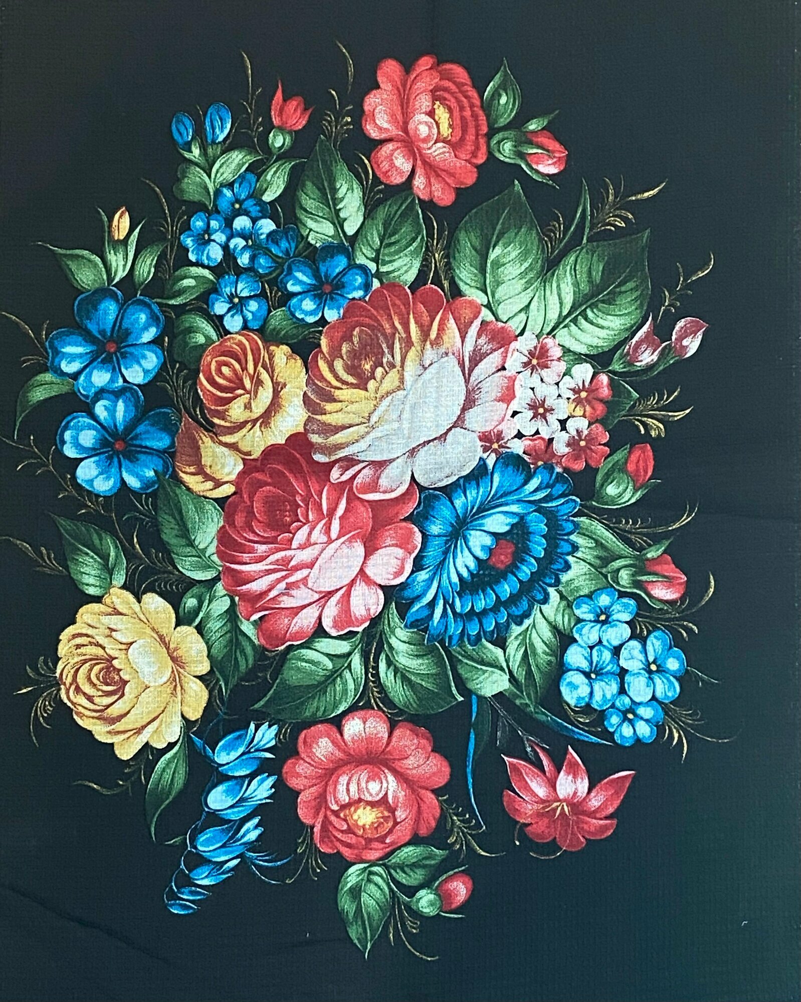 Кухонное полотенце Вафельное с петелькой для подвешивания 50*63 см "Жостовская роспись" в подарок на Пасху, на День Рождения, на 8 марта из 100% хлопка