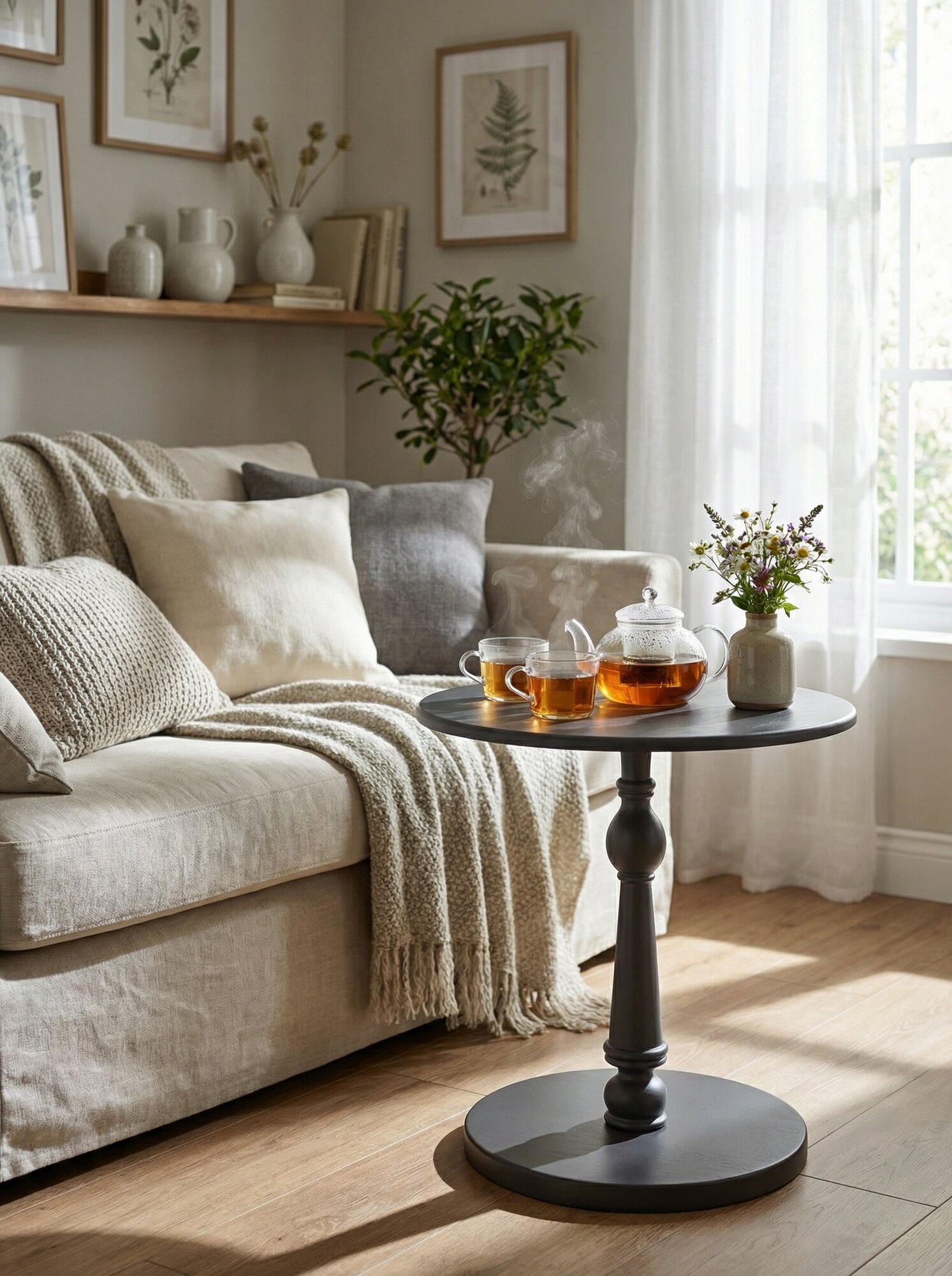 Стол журнальный IFERS Рио 5 в гостиную, круглый, кофейный цвет серый графит