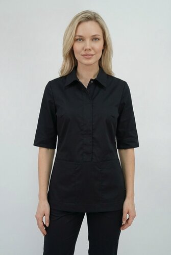 Изображение товара Блузка медицинская вилан, женская, короткий рукав, стрейч-эффект, черная, рост 158-164