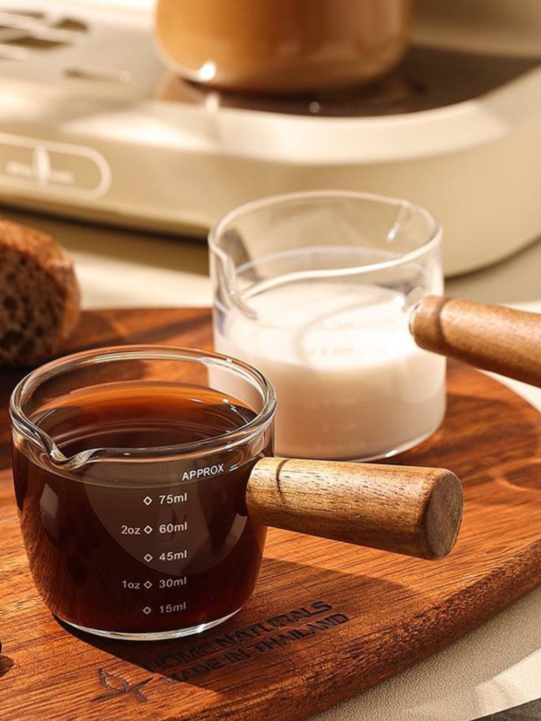 Мерный стакан, для кофе и соуса, стекло, с деревянной ручкой