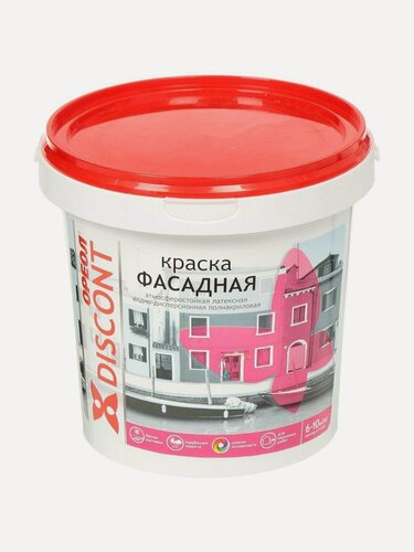 Изображение товара Краска фасадная Ореол Дисконт водно-дисперсионная полиакриловая матовая белая 1 кг для наружных работ по бетону и кирпичу