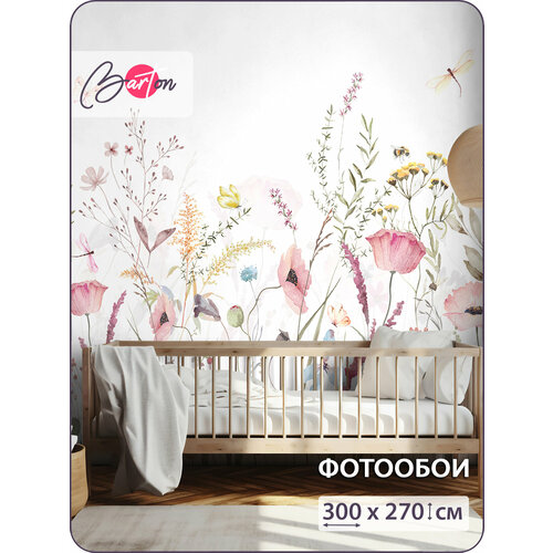фото Фотообои в детскую флизелиновые 3d полевые цветы бабочки 300х270 см bartonwall k285_w barton wallpapers
