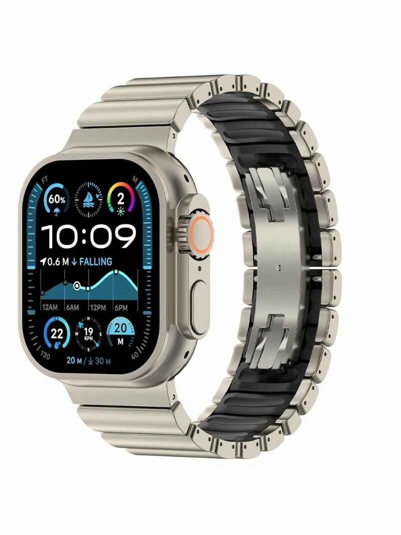 Титан + резиновая лента для Apple Watch Ultra 3 49 мм серии 11 46 мм бабочка пряжка ремень для iWatch 9 8 7 6 5 44 45 мм