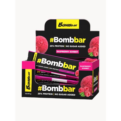 Bombbar Протеиновые батончики в шоколаде без сахара Малиновый сорбет, 12 шт х 40г