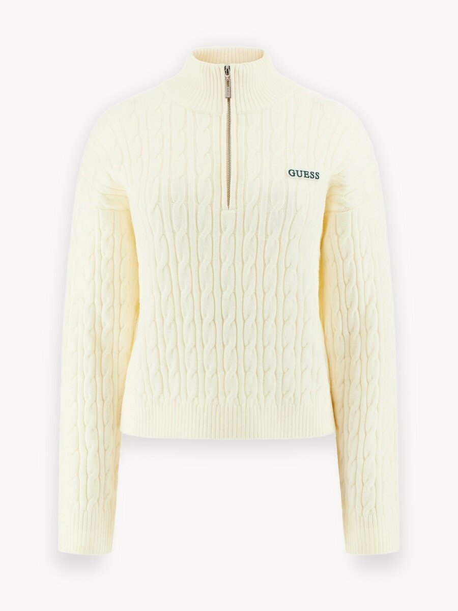 Джемпер GUESS LAVINIA HALF ZIPPED CABLE SWTR, , размер L, белый