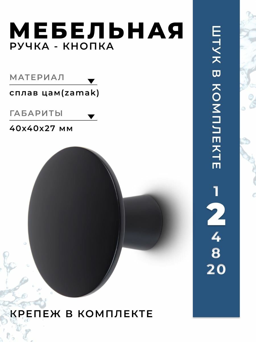 Ручка кнопка мебельная Boyard RC035BL.4 чёрный матовый комплект 2 шт ручка для шкафов комодов для кухонного гарнитура мебели