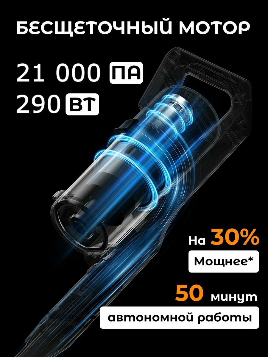 Пылесос Deerma T25W Combo, беспроводной, вертикальный, с зелёной подсветкой пыли, для сухой уборки — фото 1