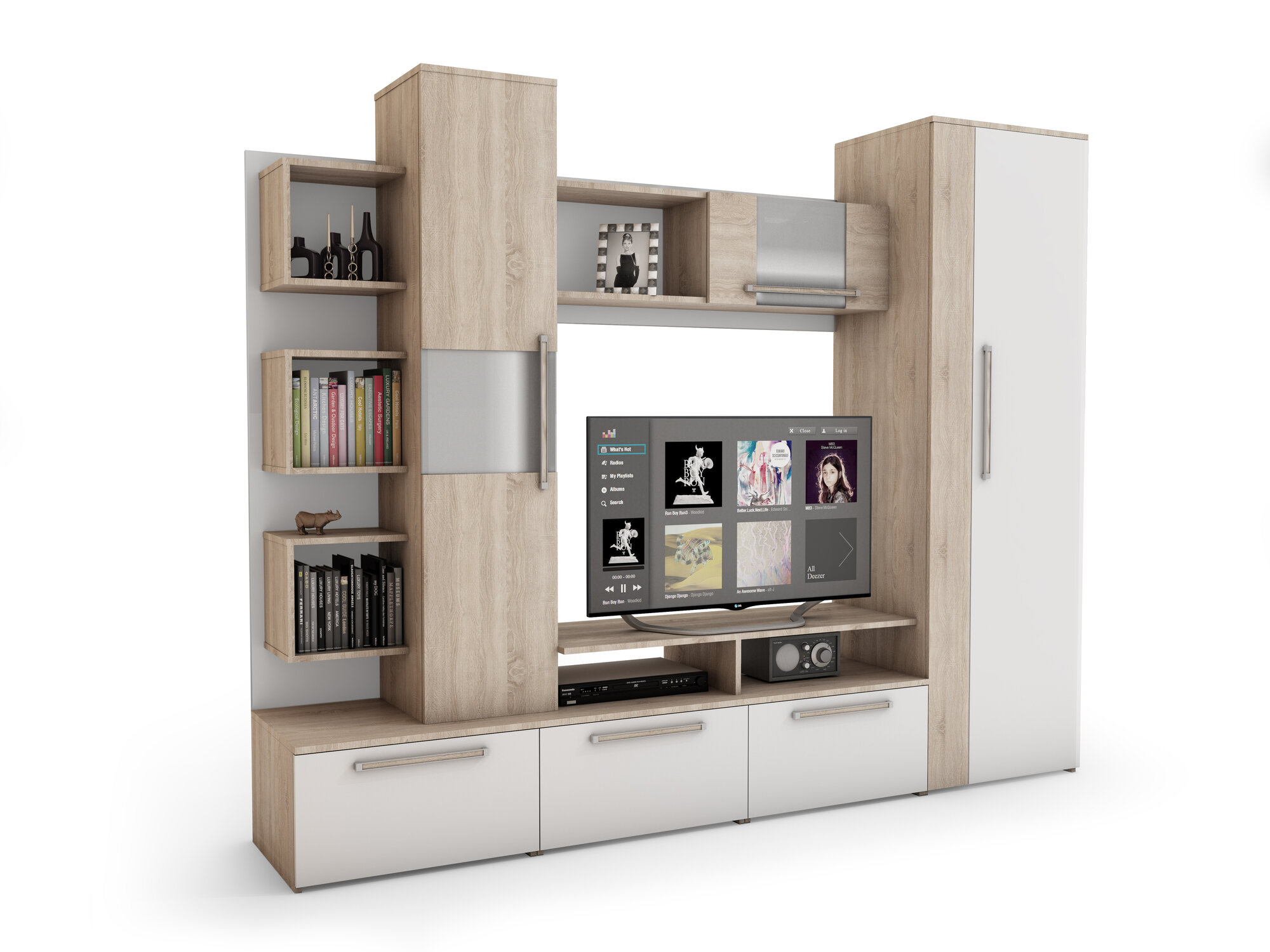 Гостиная набор для гостиной  тумба тв с полками стенка  Монако  сонома/белый