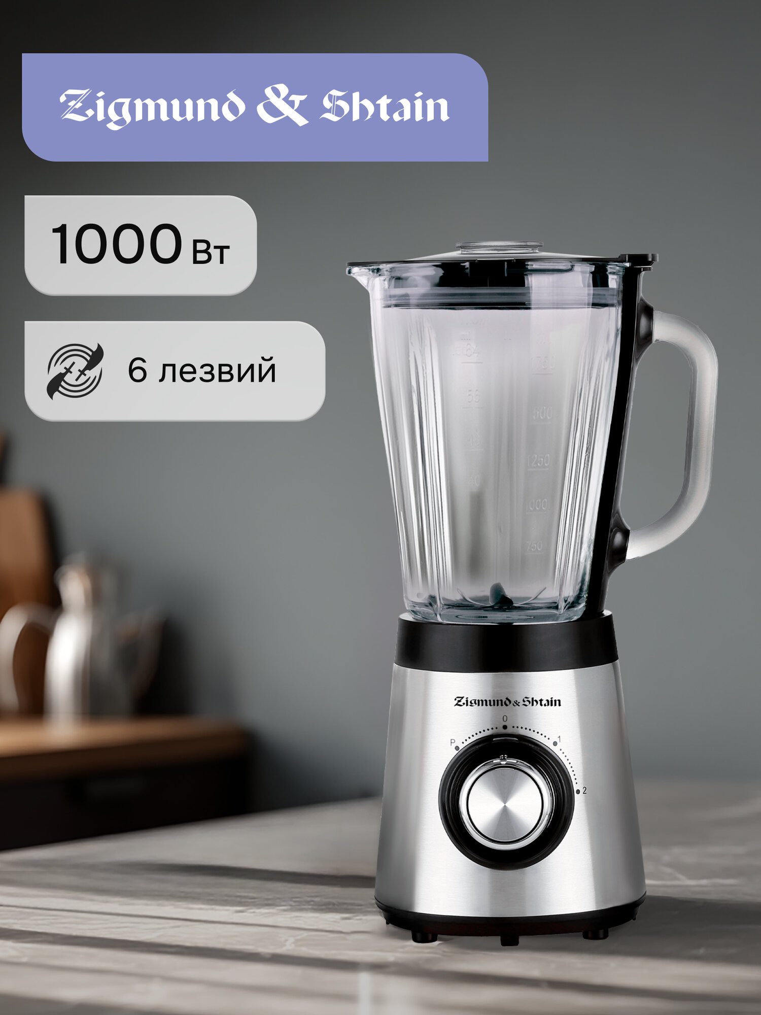 Блендер стационарный Zigmund & Shtain BS-448 D 1000 Вт черный/стальной