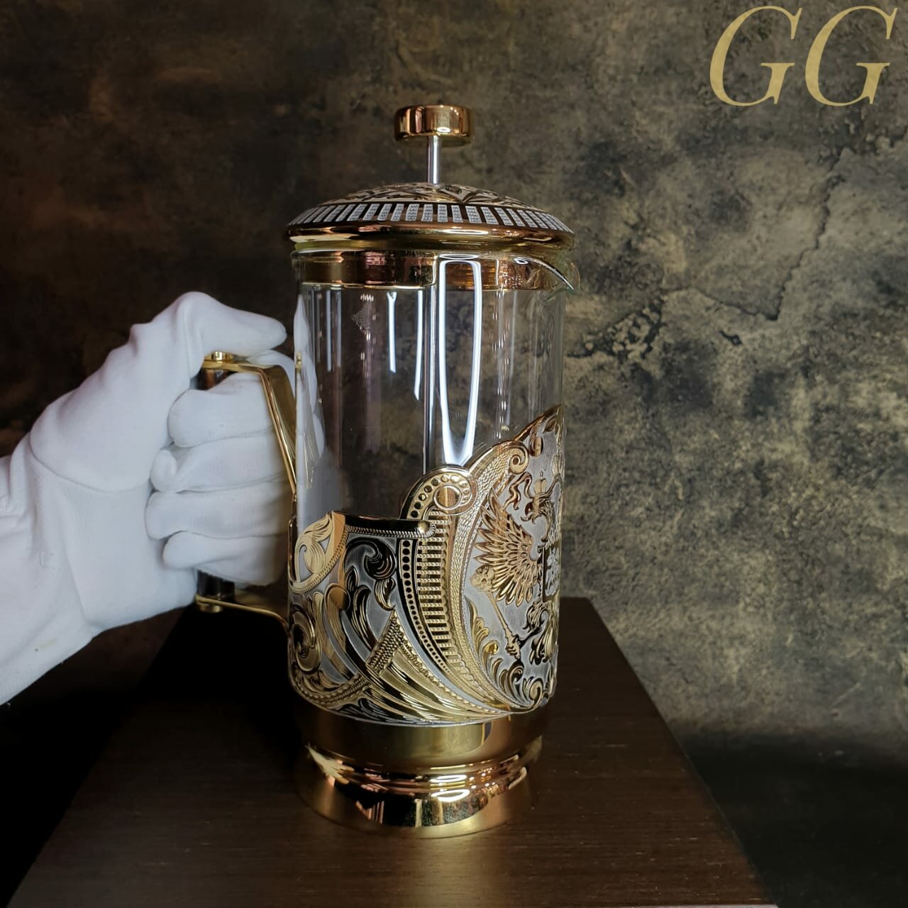 Френч-пресс, латунь, стекло. Златоуст