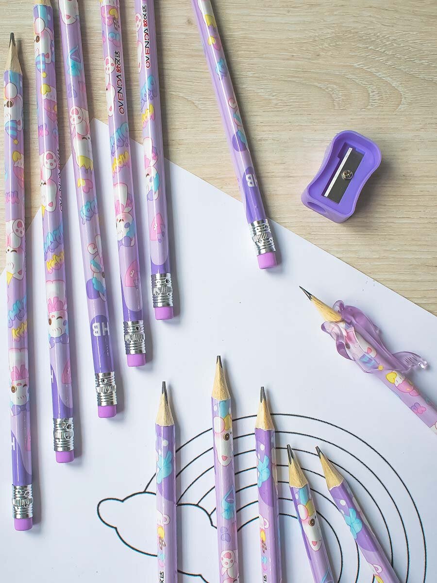 Карандаши простые чернографитные для школы ТМ/HB с ластиками и точилкой набор 12 штук заточенные — фото 1