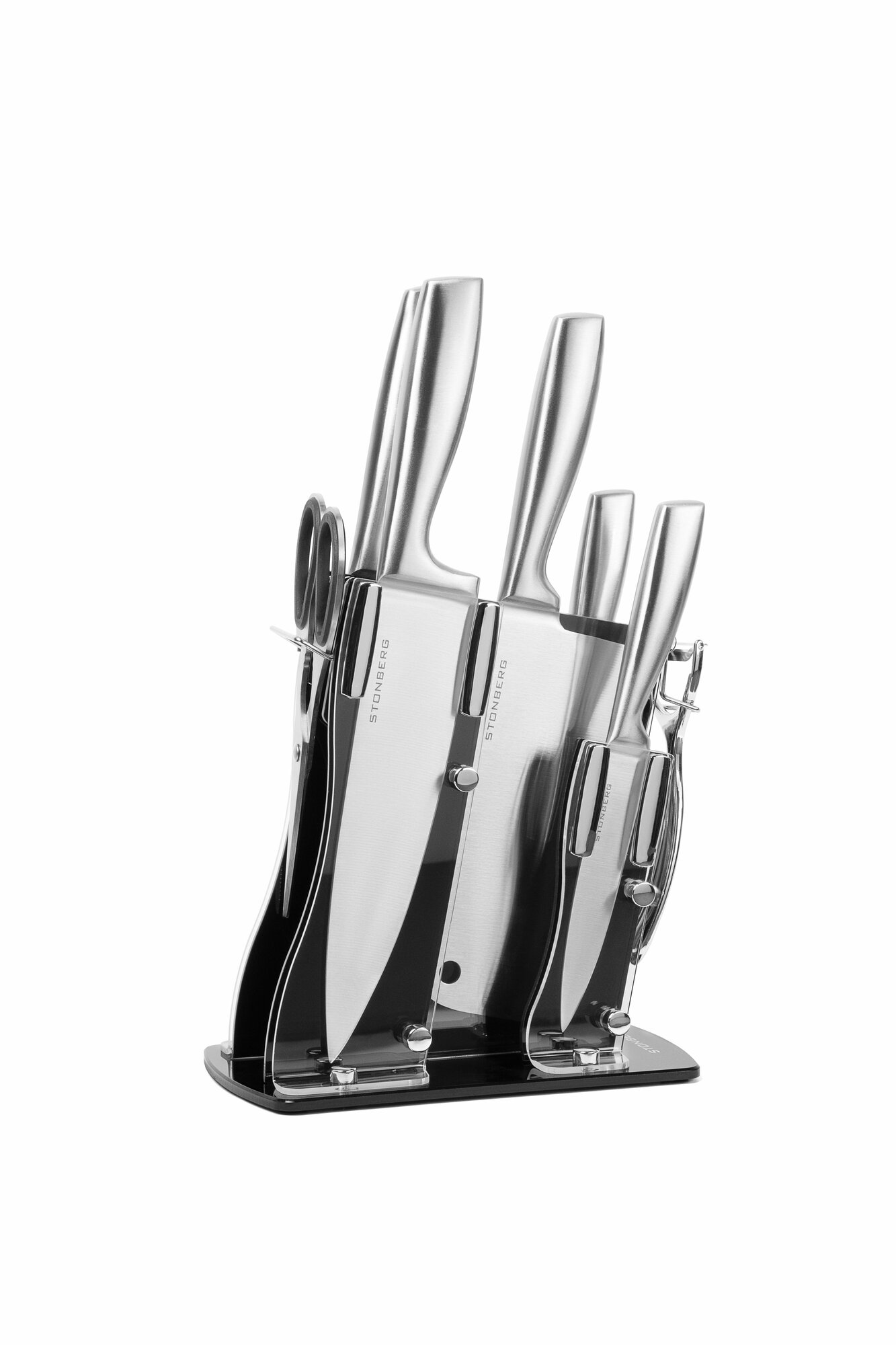 Stonberg Набор стальных кухонных ножей на подставке ART KS 101 SL  сталь черный 
