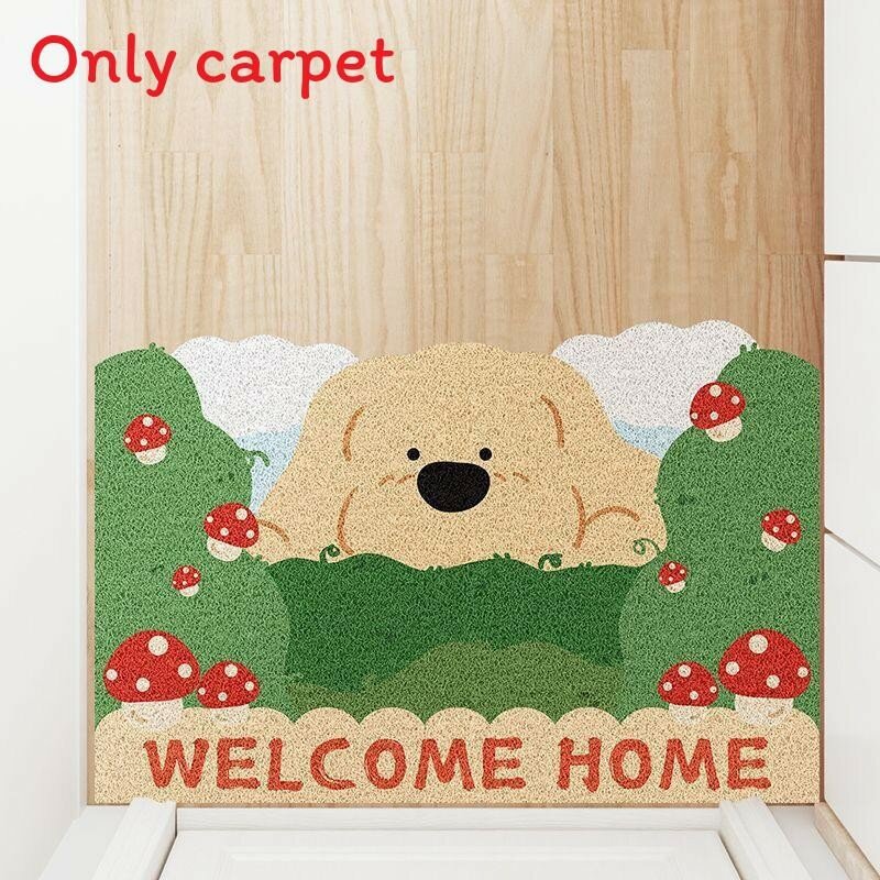 Tpe fiber cartoon dog floor mat for house entrance and dust cleaning silk grass 45x75cm