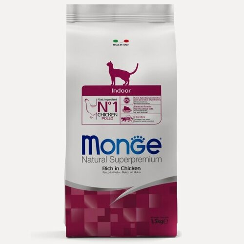 Изображение товара Корм сухой для домашних кошек Monge Indoor с курицей 1,5 кг